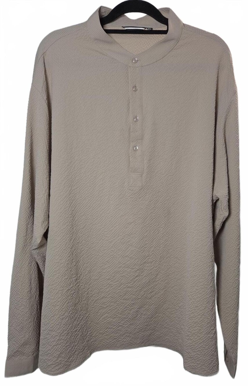 Men's Beige Long Sleeve Button-Up Shirt